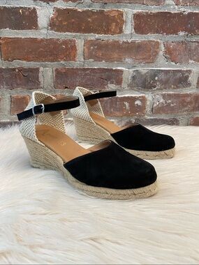 Paseart Espadrilles Black Wedge Sandals Made in Spain, Size EU 38 | US 7.5-8